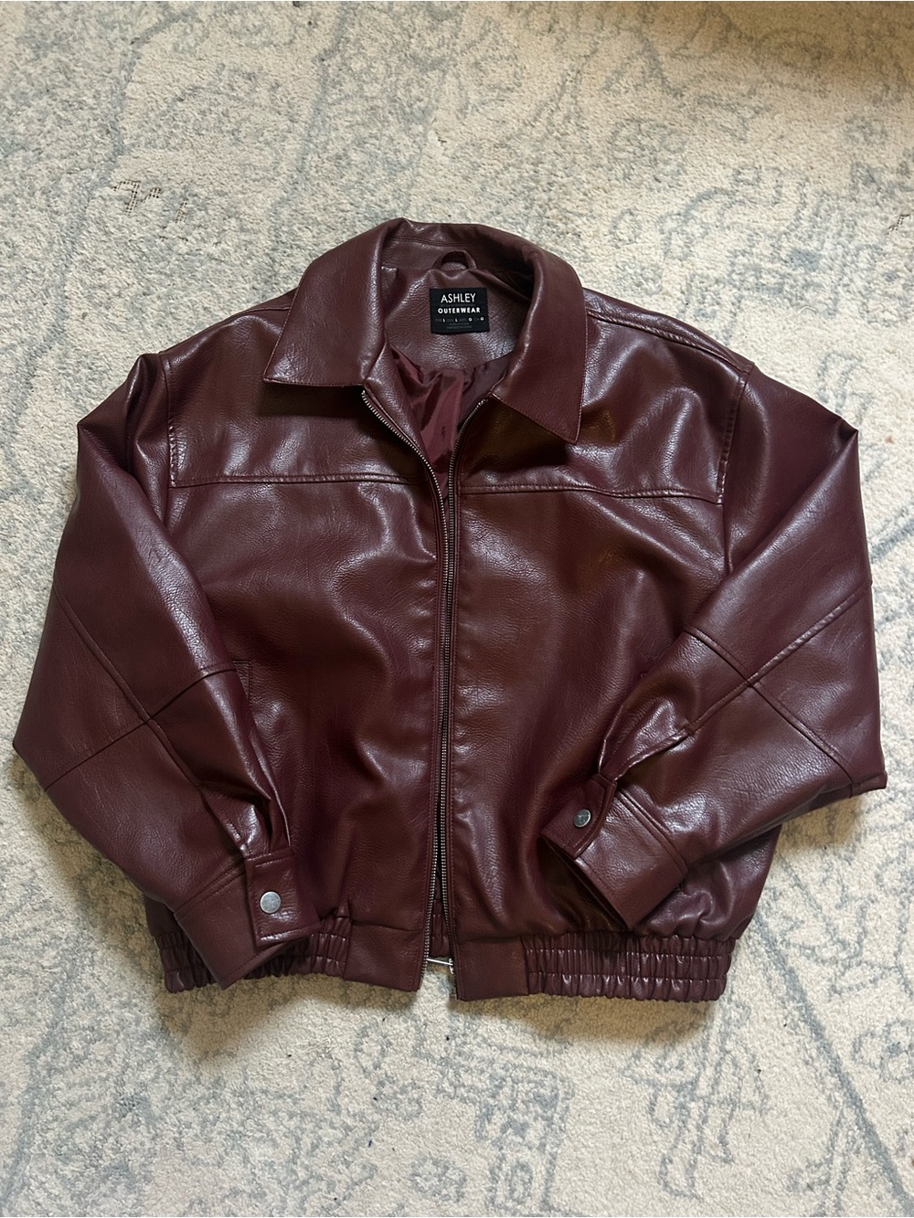 Ashley Graham Maroon/Burgundy Faux Leather Bomber Jacket